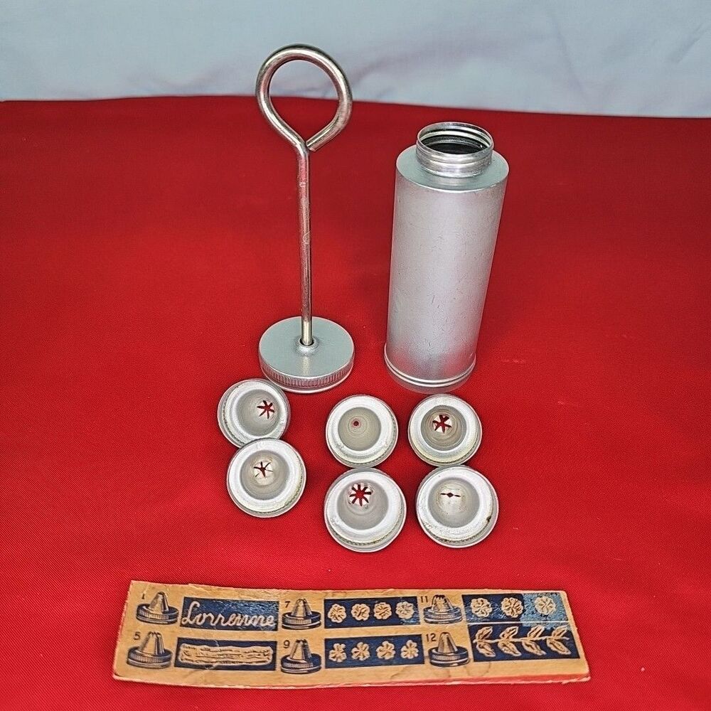 Cake Icing Decorating Set Cookie Decorator LORRAINE METAL NY Vintage 6 Tips